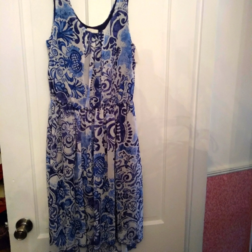 Beige by ECI - Blue & White Paisley/Floral Dress
